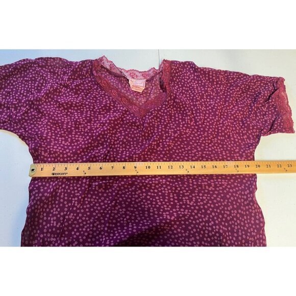 April Cornell Midi Maxi Dress V-Shaped Hem Medium Burgundy Purple Dots Lace Y2K - Picture 4 of 9